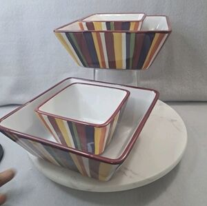 Pampered Chef Simple Additions Multi-Stripe Square Serving Bowls (Set of 4)